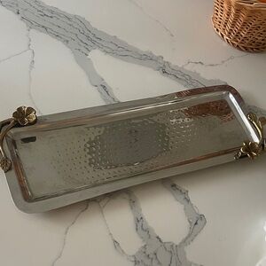 Silver Rectangular Serving Tray with Gold Accents